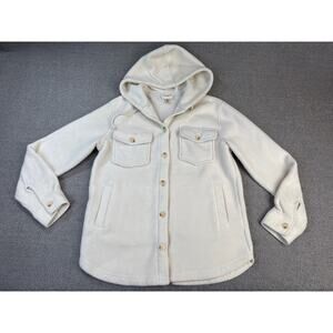 AS Revival Fleece Shacket Soft Hooded Button Front Jacket Cream Size Small